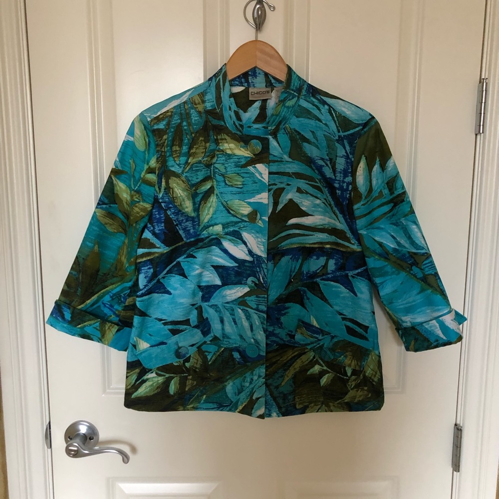 Chico’s Blue and Green  Floral Jacket/Top. Size 1.